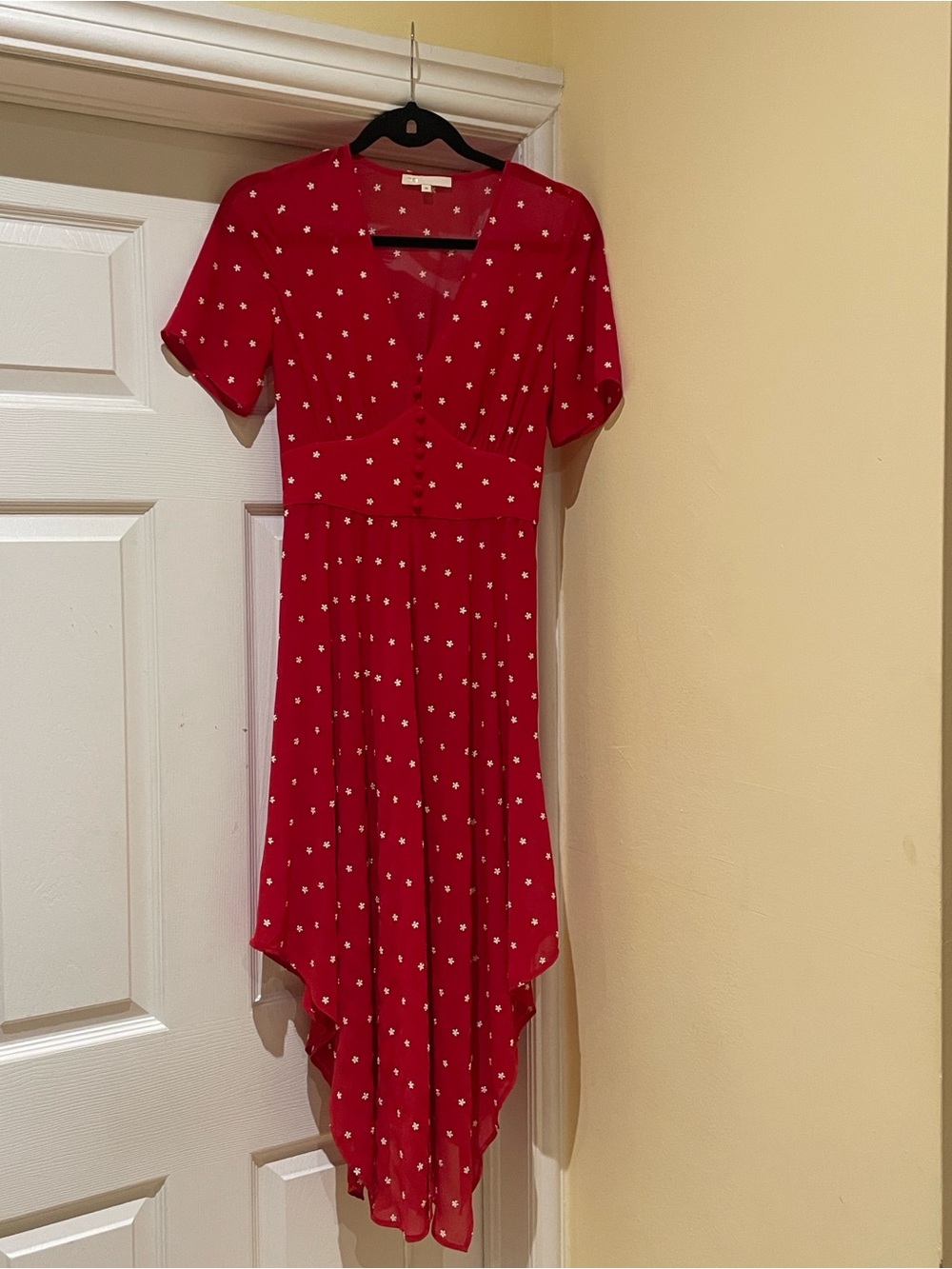 Maje Red Embroidered Handkerchief Midi Dress Wedding Guest Sz 4